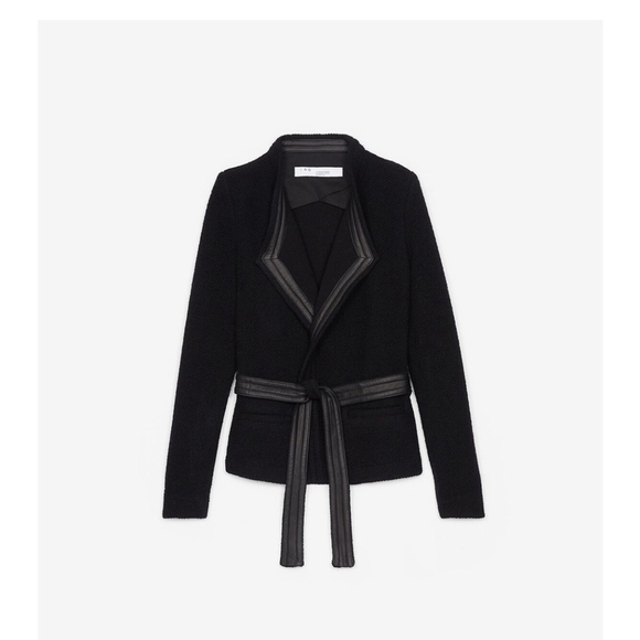 Iro Teby Black leather trim jacket belted open textured size 36 small cardigan